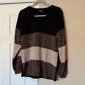 HEIMISH USA Black and Tan Leopard V-Neck Shirt